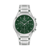 Bulova Curv 96A297 herreklokke med grønn skive, kronograf og stållenke.
