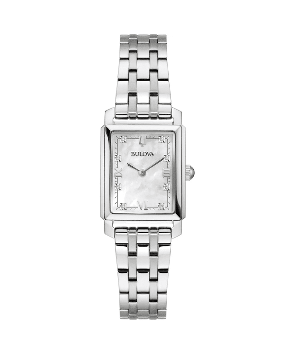 Bulova Classic Sutton 96P244 dameklokke med perlemorskive, diamantdetaljer og stållenke.​