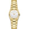 Bulova Classic Super Seville 25mm - 97L189 med hvit skive, riflet bezel og gullfarget lenke. Elegant dameklokke med quartz urverk.
