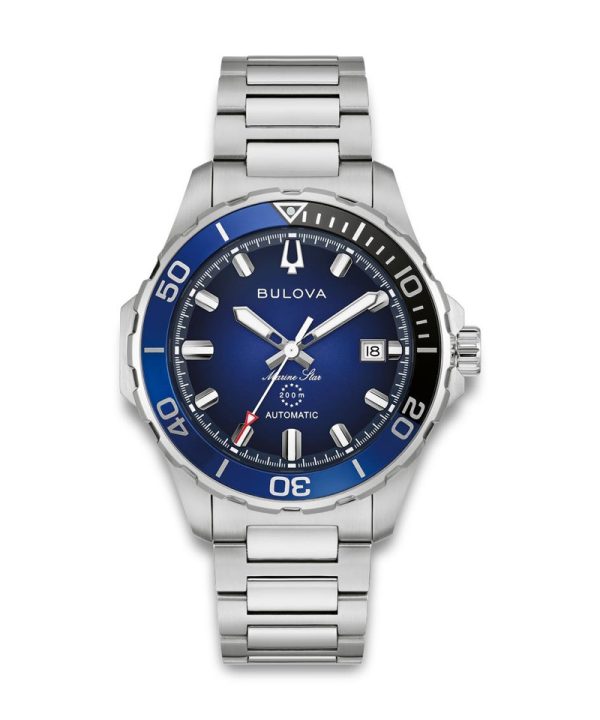 Bulova Marine Star Series B Classic Automatic 43mm - 98B466 med blå skive, automatisk urverk og sporty dykkerinspirert design.
