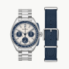 bulova lunar pilot chronograph 98k112 med stållenke og blå skinnrem