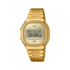 Casio Vintage A140WEG-9AEF digital klokke med gullfarget kasse, LCD display og gullfarget lenke i rustfritt stål.