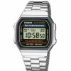Casio A168WA 1YES digital klokke med sølvfarget lenke og rektangulær skjerm