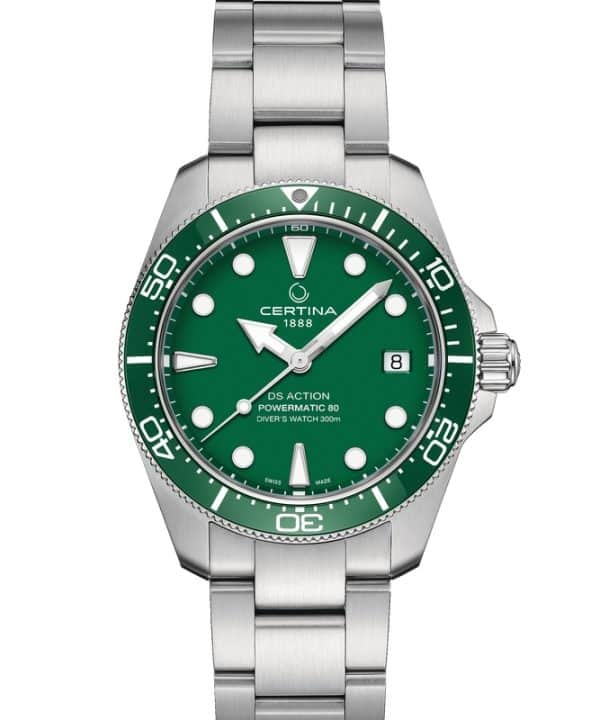Certina DS Action Diver 38mm C048.807.11.091.00 med grønn skive og stål