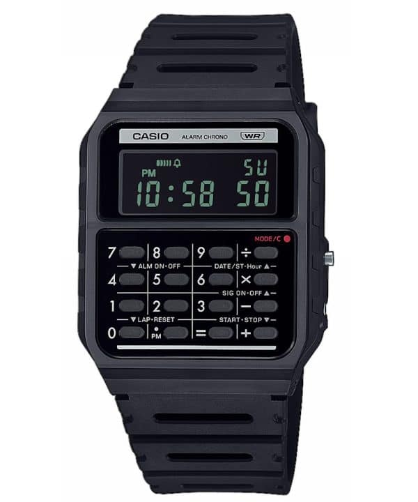 CA-53WF-1BE kalkulator vintage klokke i sort med sort skive