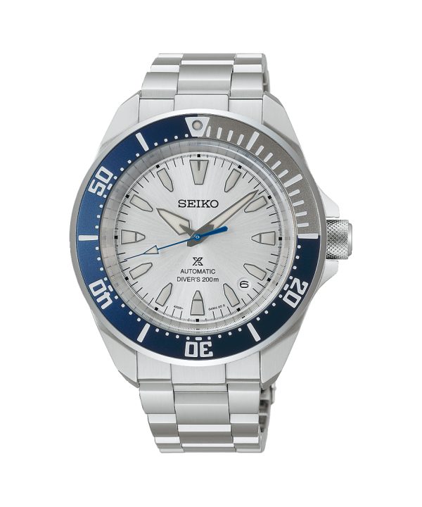 Seiko Prospex Sea 145th Anniversary Limited Edition HBB001K1 med hvit teksturert skive, blå dykkerbezel, automatisk urverk og stållenke