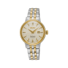 Seiko Presage White Lady dameklokke med champagnefarget skive, diamantindekser og to-tonet stållenke, modell SRE010J1