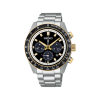 Seiko Prospex Speedtimer SSC941P1 kronograf med sort tallskive, gullfargede detaljer og tachymeterskala