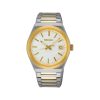 Seiko Essential Time SUR558P1 med lys strukturert skive, gullfargede detaljer og to tonet lenke
