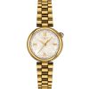 Tissot Désir T152.010.33.118.00 dameklokke med perlemorskive, romertall ved klokken 12, 3, 6 og 9, steinsatt bezel og gullfarget PVD belagt stålkasse og lenke.